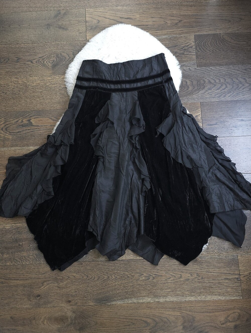 Y2K EURO Whimsygoth Fairy Ruffle Assymetrical Hem Midi Skirt